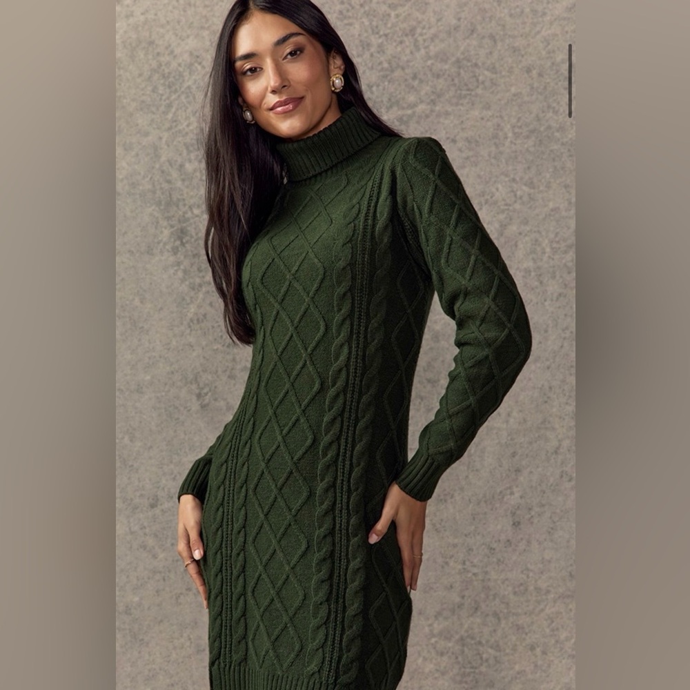 Francesca's Blue Rain Green Ava Double Slit Mini Sweater Dress- Size L